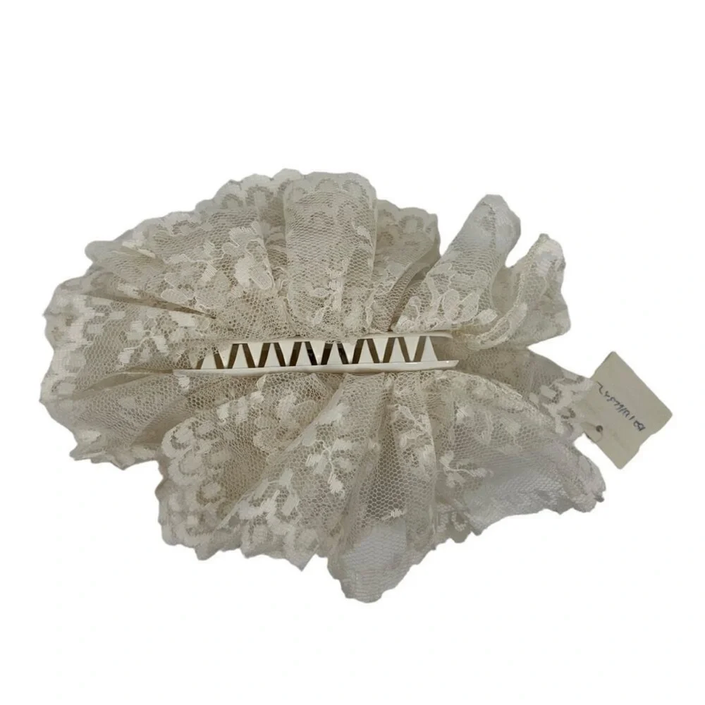 Vintage Nordstrom Hair Claw Clip Lace Ruffle Cream White Bridal